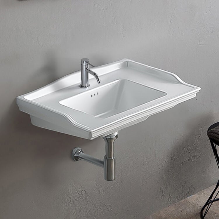 CeraStyle 036100-U-One Hole Rectangular White Ceramic Wall Mounted Bathroom Sink